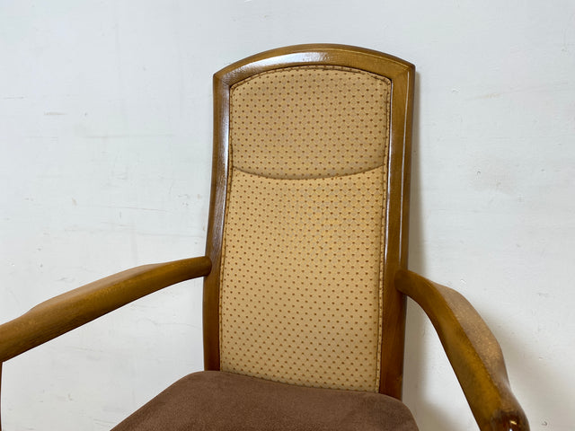 WMK I 1/2 Eleganter und sehr gemütlicher Vintage Armlehnstuhl mit schönem Holzrahmen und Stoffbezug I Hochlehner Stuhl Esszimmerstuhl Küchenstuhl Lesestuhl Holzstuhl Retro I Berlin Magdeburg Landshut