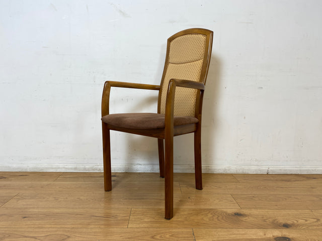 WMK I 1/2 Eleganter und sehr gemütlicher Vintage Armlehnstuhl mit schönem Holzrahmen und Stoffbezug I Hochlehner Stuhl Esszimmerstuhl Küchenstuhl Lesestuhl Holzstuhl Retro I Berlin Magdeburg Landshut