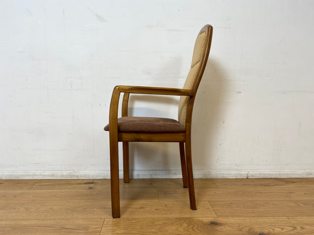 WMK I 1/2 Eleganter und sehr gemütlicher Vintage Armlehnstuhl mit schönem Holzrahmen und Stoffbezug I Hochlehner Stuhl Esszimmerstuhl Küchenstuhl Lesestuhl Holzstuhl Retro I Berlin Magdeburg Landshut