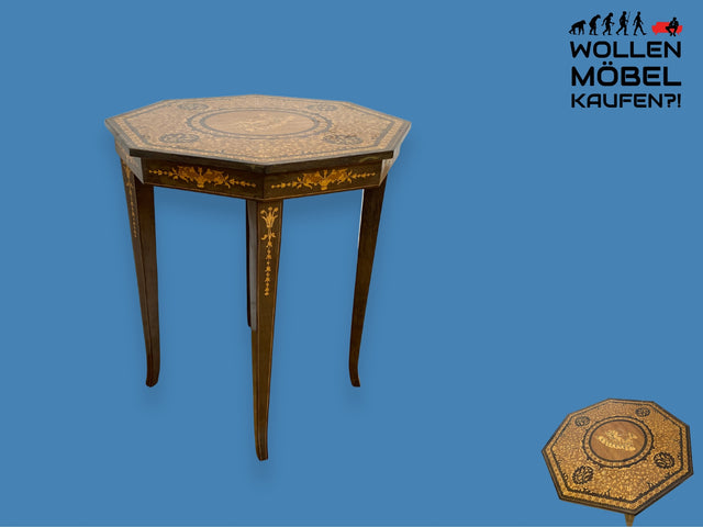 WMK I Wunderschöner achteckiger 60er Jahre Beistelltisch im antiken Stil mit feinen Intarsien I Tisch Ablage Couchtisch Blumentisch Säulentisch Vintage Stilmöbel Barock I Berlin Dresden München