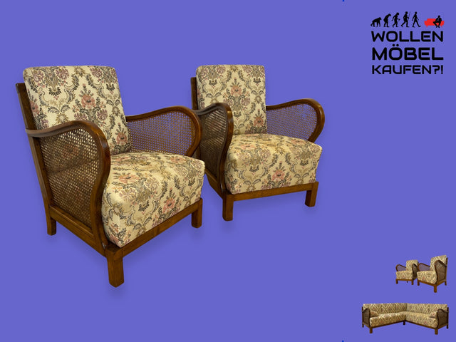 WMK I 1/2 Wunderschöner antiker Sessel mit floralem Bezug , Wiener Geflecht und Federkern I Clubsessel Lesesessel Sitzgarnitur Art Deco Barock Chippendale Vintage 30er I Berlin Magdeburg Dortmund NRW