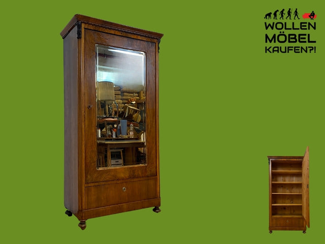 WMK I Wunderschöner antiker Wäscheschrank mit Spiegeltür I Vollholz I Schrank Spiegelschrank Kleiderschrank Vertiko Dielenschrank Bauernschrank Bücherschrank Biedermeier Vintage I Berlin Dresden NRW