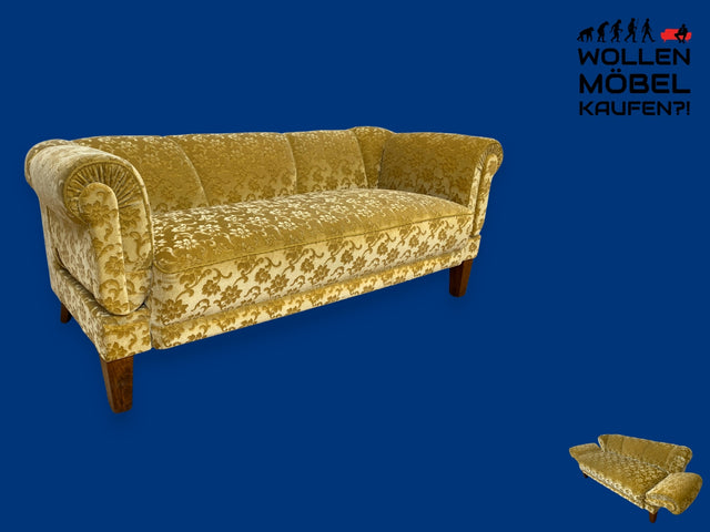 WMK I Vornehmes und gemütliches antikes Sofa mit grandiosem goldenem Bezug und absenkbaren Armlehnen I Couch Daybed Récamiere Chaiselongue Barock Biedermeier Vintage I Berlin Frankfurt Bayern