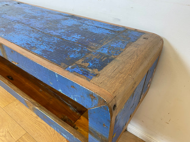 Boatwood by WMK I Einzigartiges handgefertigtes TV Lowboard aus altem Bootsholz in Blau mit Schublade und Fach I Teakholz massiv I Sideboard Kommode Bank Rack Stand Fernsehkommode Berlin Bremen Köln