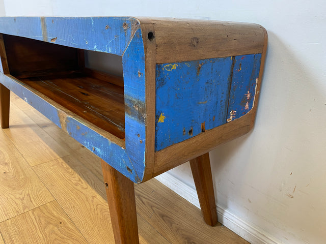 Boatwood by WMK I Einzigartiges handgefertigtes TV Lowboard aus altem Bootsholz in Blau mit Schublade und Fach I Teakholz massiv I Sideboard Kommode Bank Rack Stand Fernsehkommode Berlin Bremen Köln