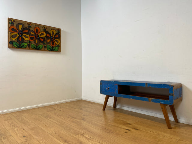 Boatwood by WMK I Einzigartiges handgefertigtes TV Lowboard aus altem Bootsholz in Blau mit Schublade und Fach I Teakholz massiv I Sideboard Kommode Bank Rack Stand Fernsehkommode Berlin Bremen Köln