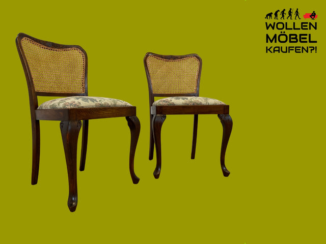 WMK I 1/2 Wunderschöner handverzierter 50er Jahre Chippendale Stuhl mit Wiener Geflecht und Federkern I Esszimmerstuhl Küchenstuhl Holzstuhl Dining Table Barock Vintage I Berlin Düsseldorf Regensburg