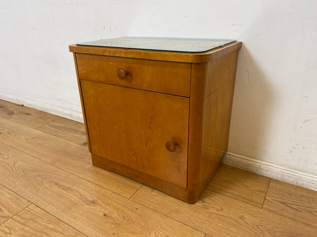 WMK I 1/2 Schöner & gut erhaltener heller 50er Jahre Nachttisch aus vollem Holz I Nachtkommode Nachtschrank Nachtschränkchen Kommode Beistelltisch Mid-Century Vintage Retro I Berlin Leipzig Hannover