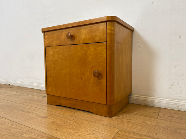 WMK I 1/2 Schöner & gut erhaltener heller 50er Jahre Nachttisch aus vollem Holz I Nachtkommode Nachtschrank Nachtschränkchen Kommode Beistelltisch Mid-Century Vintage Retro I Berlin Leipzig Hannover