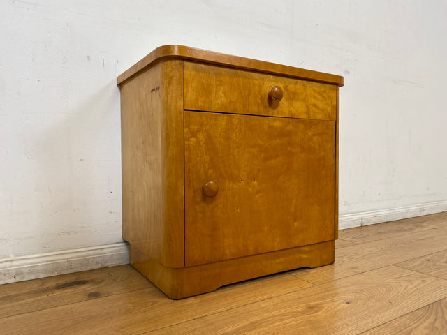 WMK I 1/2 Schöner & gut erhaltener heller 50er Jahre Nachttisch aus vollem Holz I Nachtkommode Nachtschrank Nachtschränkchen Kommode Beistelltisch Mid-Century Vintage Retro I Berlin Leipzig Hannover