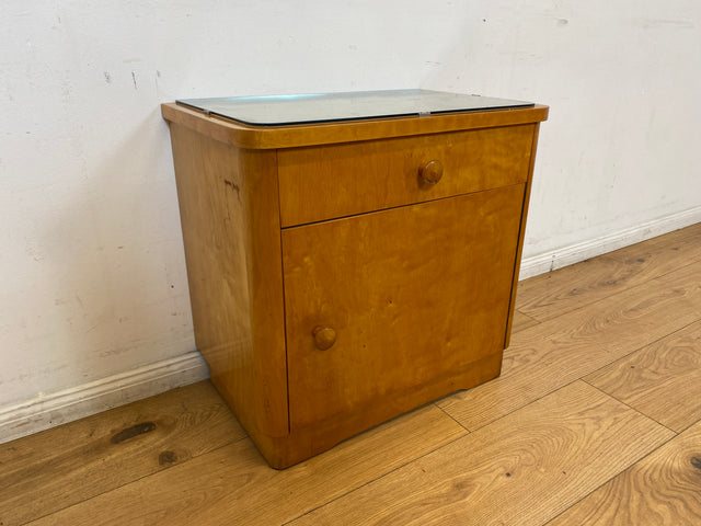 WMK I 1/2 Schöner & gut erhaltener heller 50er Jahre Nachttisch aus vollem Holz I Nachtkommode Nachtschrank Nachtschränkchen Kommode Beistelltisch Mid-Century Vintage Retro I Berlin Leipzig Hannover