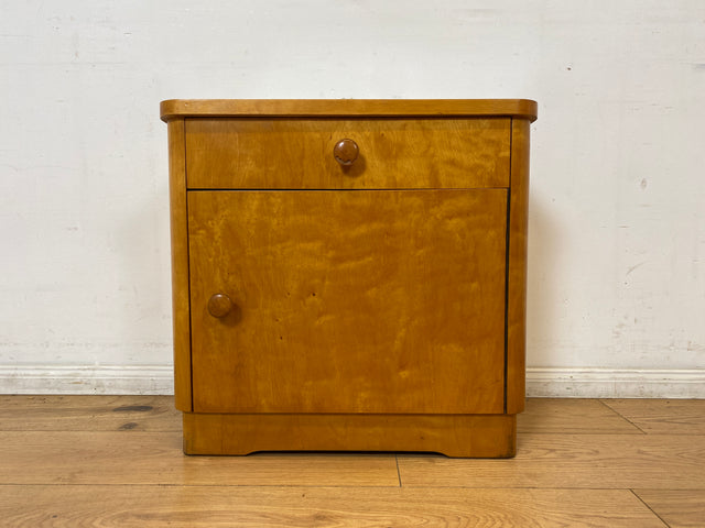 WMK I 1/2 Schöner & gut erhaltener heller 50er Jahre Nachttisch aus vollem Holz I Nachtkommode Nachtschrank Nachtschränkchen Kommode Beistelltisch Mid-Century Vintage Retro I Berlin Leipzig Hannover