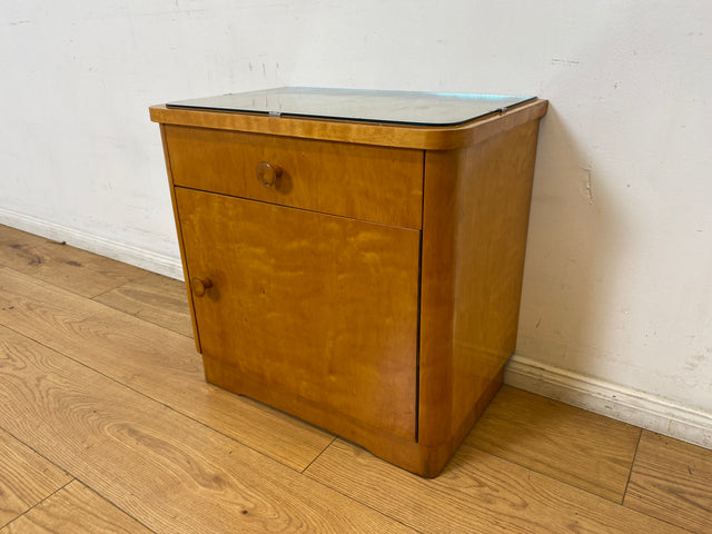 WMK I 1/2 Schöner & gut erhaltener heller 50er Jahre Nachttisch aus vollem Holz I Nachtkommode Nachtschrank Nachtschränkchen Kommode Beistelltisch Mid-Century Vintage Retro I Berlin Leipzig Hannover