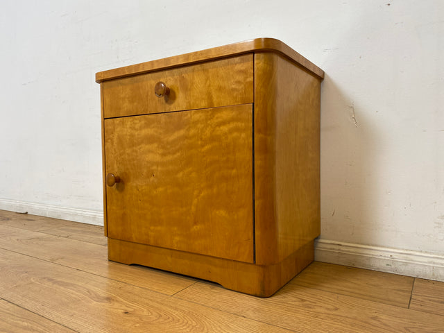 WMK I 1/2 Schöner & gut erhaltener heller 50er Jahre Nachttisch aus vollem Holz I Nachtkommode Nachtschrank Nachtschränkchen Kommode Beistelltisch Mid-Century Vintage Retro I Berlin Leipzig Hannover