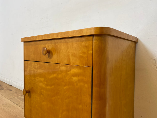 WMK I 1/2 Schöner & gut erhaltener heller 50er Jahre Nachttisch aus vollem Holz I Nachtkommode Nachtschrank Nachtschränkchen Kommode Beistelltisch Mid-Century Vintage Retro I Berlin Leipzig Hannover