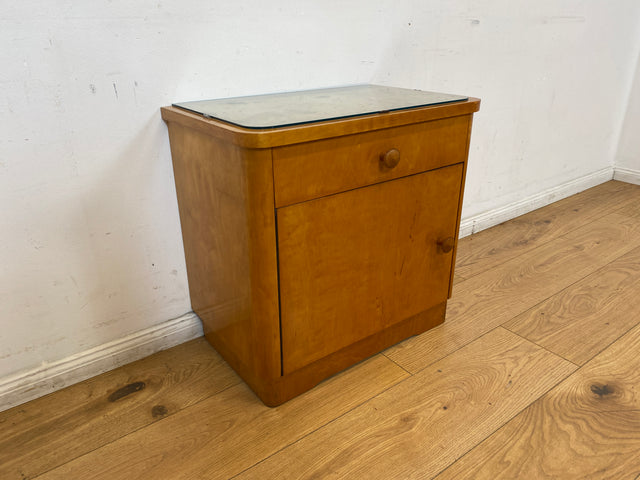 WMK I 1/2 Schöner & gut erhaltener heller 50er Jahre Nachttisch aus vollem Holz I Nachtkommode Nachtschrank Nachtschränkchen Kommode Beistelltisch Mid-Century Vintage Retro I Berlin Leipzig Hannover