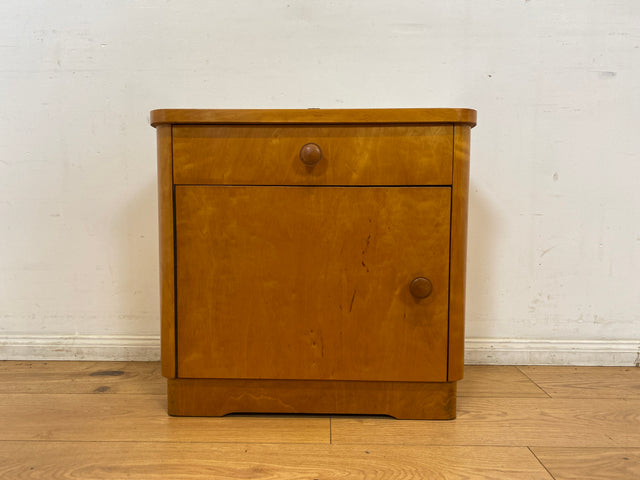 WMK I 1/2 Schöner & gut erhaltener heller 50er Jahre Nachttisch aus vollem Holz I Nachtkommode Nachtschrank Nachtschränkchen Kommode Beistelltisch Mid-Century Vintage Retro I Berlin Leipzig Hannover