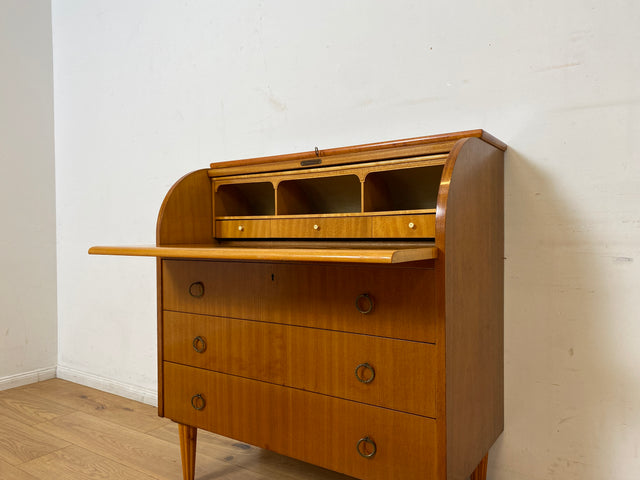 WMK I Hochwertiger skandinavischer Mid-Century Sekretär mit Ringgriffen aus Messing