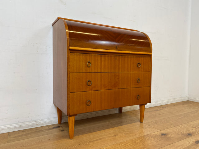 WMK I Hochwertiger skandinavischer Mid-Century Sekretär mit Ringgriffen aus Messing