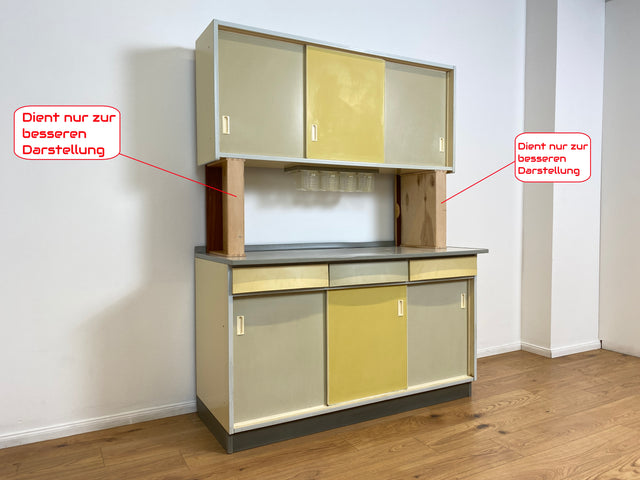 WMK # Freundliche Space Age Küchenanrichte mit Hängeschrank , Schiebetüren und Schütten # Küchenbüfett Küche Küchenschrank Küchenhängeschrank Küchenzeile Kredenz Retro Vintage 60er 70er Mid-Century
