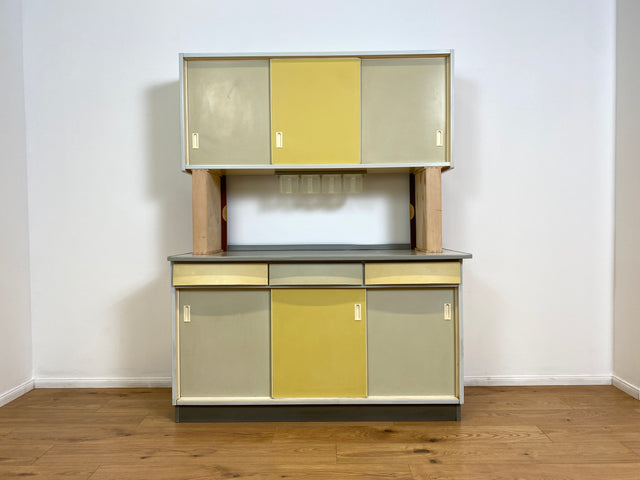 WMK # Freundliche Space Age Küchenanrichte mit Hängeschrank , Schiebetüren und Schütten # Küchenbüfett Küche Küchenschrank Küchenhängeschrank Küchenzeile Kredenz Retro Vintage 60er 70er Mid-Century