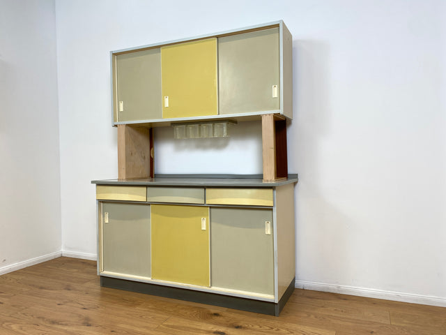 WMK # Freundliche Space Age Küchenanrichte mit Hängeschrank , Schiebetüren und Schütten # Küchenbüfett Küche Küchenschrank Küchenhängeschrank Küchenzeile Kredenz Retro Vintage 60er 70er Mid-Century