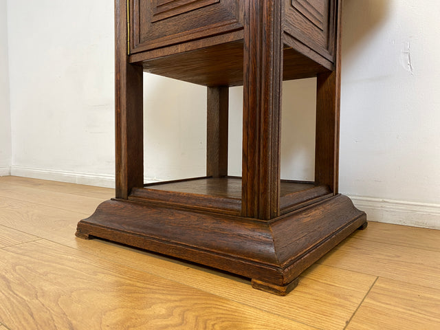 WMK I Hochwertiger achteckiger antiker Beistelltisch aus Eichenholz mit Marmor Platte und großem Fach I Marmortisch Salontisch Rauchertisch Zigarrentisch Spieltisch Säule Art Deco Jugendstil Vintage