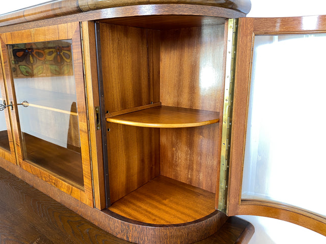 WMK # Imposante antike Anrichte aus vollem Holz in Nussbaum mit Aufsatz Vitrine und Schubladen # Büfett Buffet Küchenanrichte Geschirrschrank Küchenschrank Küchenbuffet Art Deco Vintage Berlin München