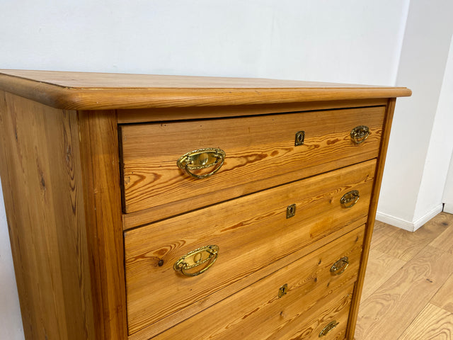 WMK # Imposante antike Kommode aus vollem Holz mit Schubladen und Messinggriffen, um 1880 # Schrank Schubladenkommode Wäschekommode Wickelkommode Biedermeier Weichholzkommode Vintage Dresden München