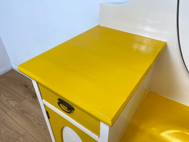 WMK I Sonnengelbe antike Spiegelkommode aus vollem Holz mit neigbarem Spiegel und Schubladen I Frisierkommode Wäschekommode Anrichte Garderobe Flurkommode Jugendstil Vintage Dresden Potsdam Dortmund