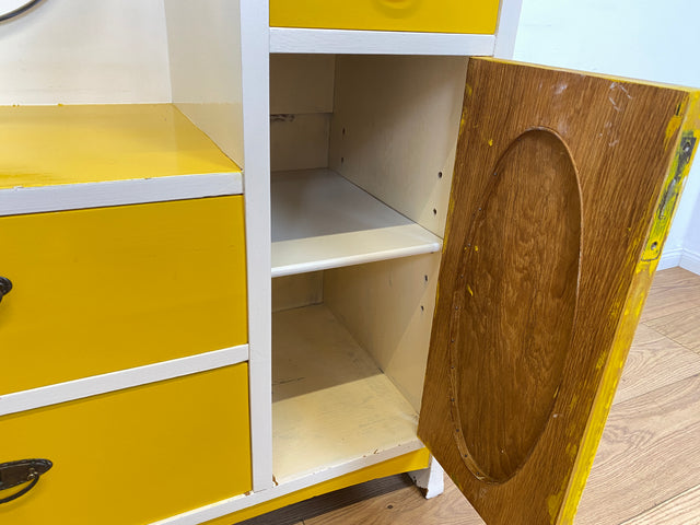 WMK I Sonnengelbe antike Spiegelkommode aus vollem Holz mit neigbarem Spiegel und Schubladen I Frisierkommode Wäschekommode Anrichte Garderobe Flurkommode Jugendstil Vintage Dresden Potsdam Dortmund