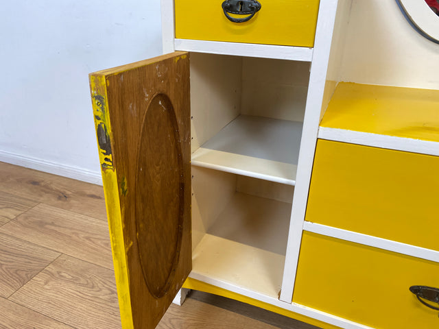 WMK I Sonnengelbe antike Spiegelkommode aus vollem Holz mit neigbarem Spiegel und Schubladen I Frisierkommode Wäschekommode Anrichte Garderobe Flurkommode Jugendstil Vintage Dresden Potsdam Dortmund