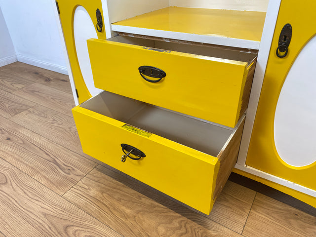 WMK I Sonnengelbe antike Spiegelkommode aus vollem Holz mit neigbarem Spiegel und Schubladen I Frisierkommode Wäschekommode Anrichte Garderobe Flurkommode Jugendstil Vintage Dresden Potsdam Dortmund
