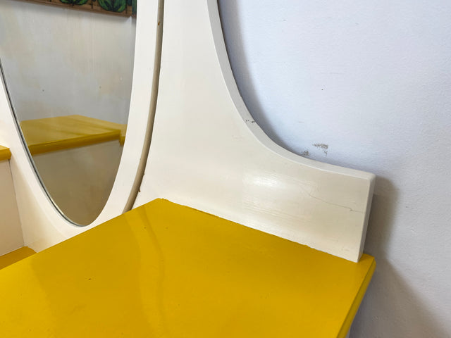 WMK I Sonnengelbe antike Spiegelkommode aus vollem Holz mit neigbarem Spiegel und Schubladen I Frisierkommode Wäschekommode Anrichte Garderobe Flurkommode Jugendstil Vintage Dresden Potsdam Dortmund