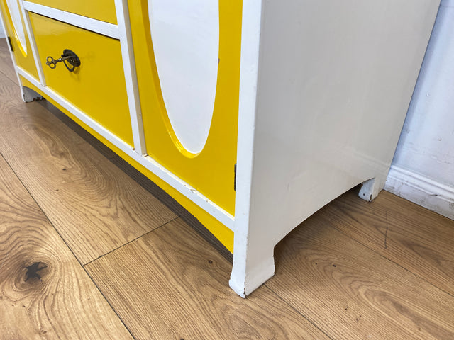WMK I Sonnengelbe antike Spiegelkommode aus vollem Holz mit neigbarem Spiegel und Schubladen I Frisierkommode Wäschekommode Anrichte Garderobe Flurkommode Jugendstil Vintage Dresden Potsdam Dortmund