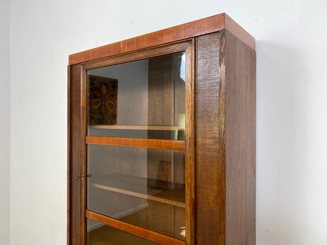 WMK I Schöne und gut erhaltene antike Vitrine aus vollem Holz mit verstell. Regalböden I Büchervitrine Bücherschrank Schrank Bücherregal Regal Geschirrschrank Highboard Art Deco Vintage Berlin Leipzig