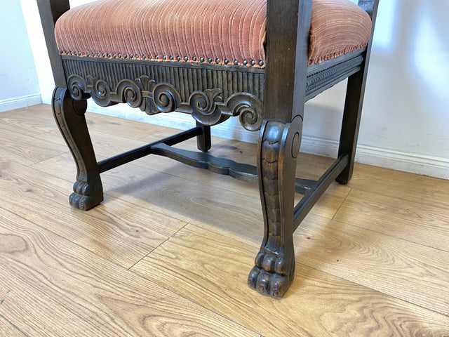 WMK # Herrlicher antiker Armlehnstuhl in gutem Zustand mit edlem Stoffbezug und bequemen Federkernsitz # Sessel Stuhl Armlehner Lesesessel Schreibtischstuhl Thronstuhl Tudor Vintage Gründerzeit