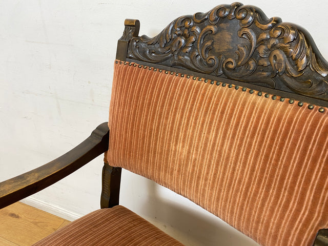 WMK # Herrlicher antiker Armlehnstuhl in gutem Zustand mit edlem Stoffbezug und bequemen Federkernsitz # Sessel Stuhl Armlehner Lesesessel Schreibtischstuhl Thronstuhl Tudor Vintage Gründerzeit