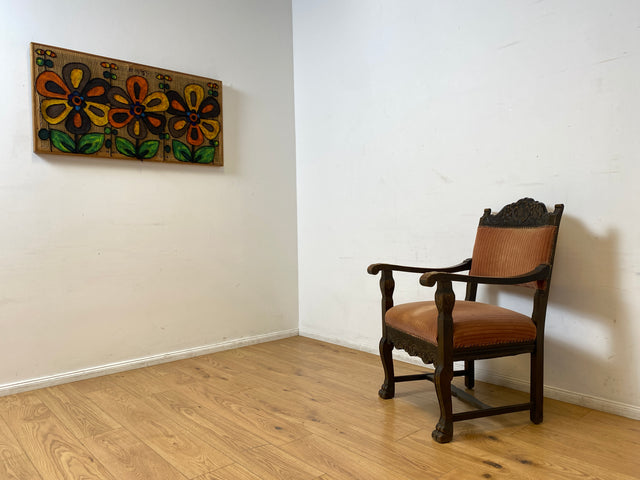 WMK # Herrlicher antiker Armlehnstuhl in gutem Zustand mit edlem Stoffbezug und bequemen Federkernsitz # Sessel Stuhl Armlehner Lesesessel Schreibtischstuhl Thronstuhl Tudor Vintage Gründerzeit