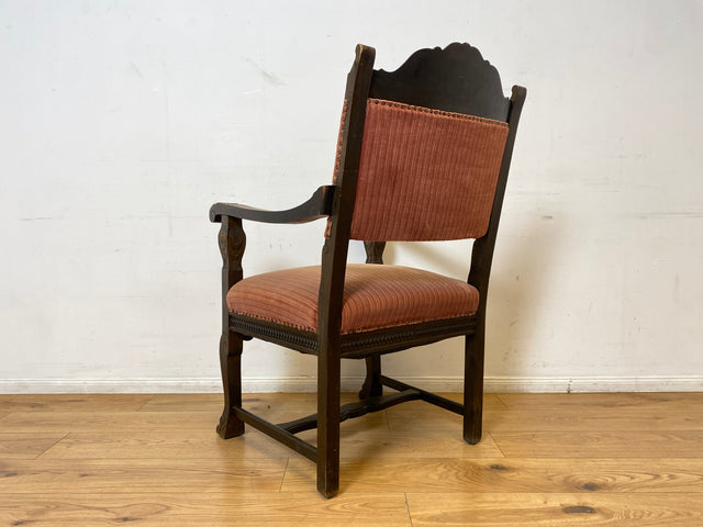 WMK # Herrlicher antiker Armlehnstuhl in gutem Zustand mit edlem Stoffbezug und bequemen Federkernsitz # Sessel Stuhl Armlehner Lesesessel Schreibtischstuhl Thronstuhl Tudor Vintage Gründerzeit