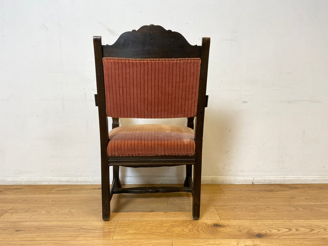 WMK # Herrlicher antiker Armlehnstuhl in gutem Zustand mit edlem Stoffbezug und bequemen Federkernsitz # Sessel Stuhl Armlehner Lesesessel Schreibtischstuhl Thronstuhl Tudor Vintage Gründerzeit