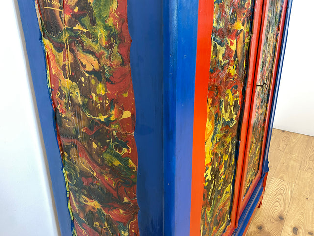 WMK # Schrank oder Kunst? Ein Unikat! Kunstvoll gestalteter antiker Kleiderschrank aus vollem Holz # Schrank Wäscheschrank Bunter Schlafzimmerschrank Bauernschrank Wardrobe Vintage Jugendstil Design