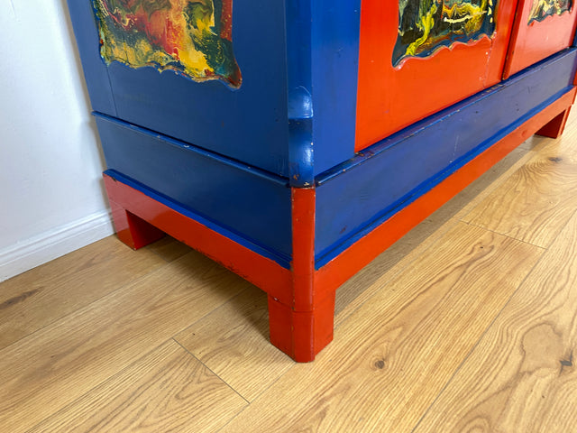 WMK # Schrank oder Kunst? Ein Unikat! Kunstvoll gestalteter antiker Kleiderschrank aus vollem Holz # Schrank Wäscheschrank Bunter Schlafzimmerschrank Bauernschrank Wardrobe Vintage Jugendstil Design