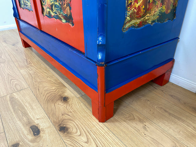 WMK # Schrank oder Kunst? Ein Unikat! Kunstvoll gestalteter antiker Kleiderschrank aus vollem Holz # Schrank Wäscheschrank Bunter Schlafzimmerschrank Bauernschrank Wardrobe Vintage Jugendstil Design