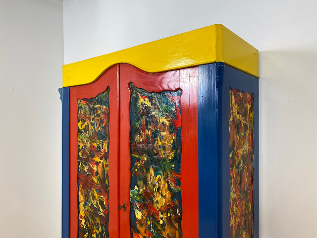 WMK # Schrank oder Kunst? Ein Unikat! Kunstvoll gestalteter antiker Kleiderschrank aus vollem Holz # Schrank Wäscheschrank Bunter Schlafzimmerschrank Bauernschrank Wardrobe Vintage Jugendstil Design
