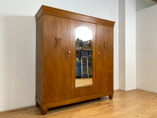 WMK # Wunderschöner und sehr gut erhaltener antiker Kleiderschrank aus vollem Holz mit Spiegeltür und Originalgriffen # Schrank Schlafzimmerschrank Wäscheschrank Wardrobe Spiegel Jugendstil Vintage