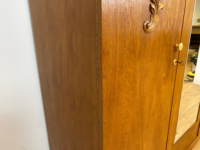 WMK # Wunderschöner und sehr gut erhaltener antiker Kleiderschrank aus vollem Holz mit Spiegeltür und Originalgriffen # Schrank Schlafzimmerschrank Wäscheschrank Wardrobe Spiegel Jugendstil Vintage