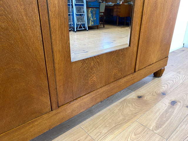 WMK # Wunderschöner und sehr gut erhaltener antiker Kleiderschrank aus vollem Holz mit Spiegeltür und Originalgriffen # Schrank Schlafzimmerschrank Wäscheschrank Wardrobe Spiegel Jugendstil Vintage