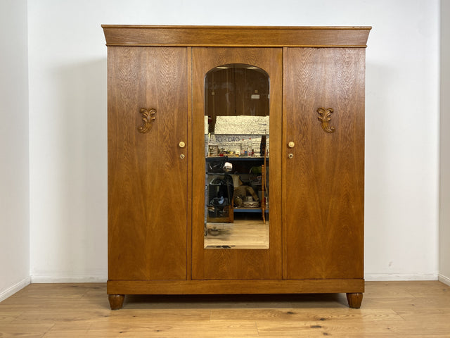 WMK # Wunderschöner und sehr gut erhaltener antiker Kleiderschrank aus vollem Holz mit Spiegeltür und Originalgriffen # Schrank Schlafzimmerschrank Wäscheschrank Wardrobe Spiegel Jugendstil Vintage