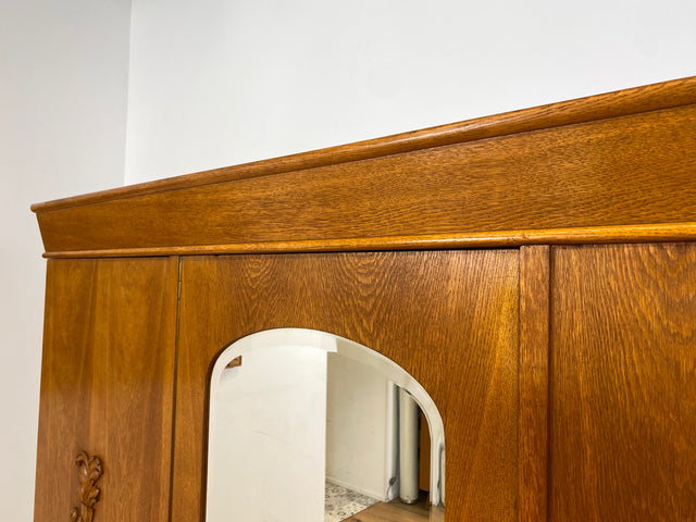 WMK # Wunderschöner und sehr gut erhaltener antiker Kleiderschrank aus vollem Holz mit Spiegeltür und Originalgriffen # Schrank Schlafzimmerschrank Wäscheschrank Wardrobe Spiegel Jugendstil Vintage